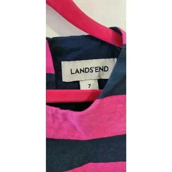 Lands' End Girls Size 7 Pink and Navy Striped Dress - Picture 2 of 5